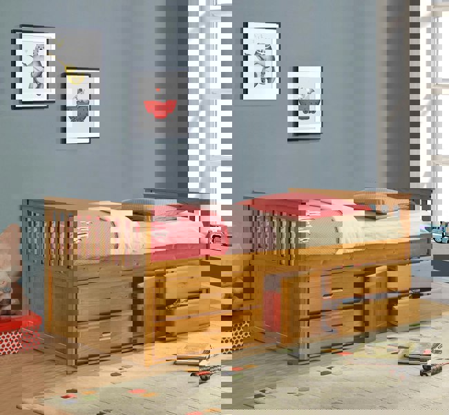 Comfy Living 3ft Captains Cabin Bed In Grey White or Caramel with Drawers and Storage