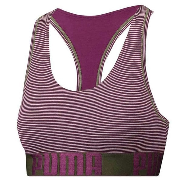 Puma Cotton Modal Stretch Mini Stripe Bralette, Dark Purple / Grey Melange
