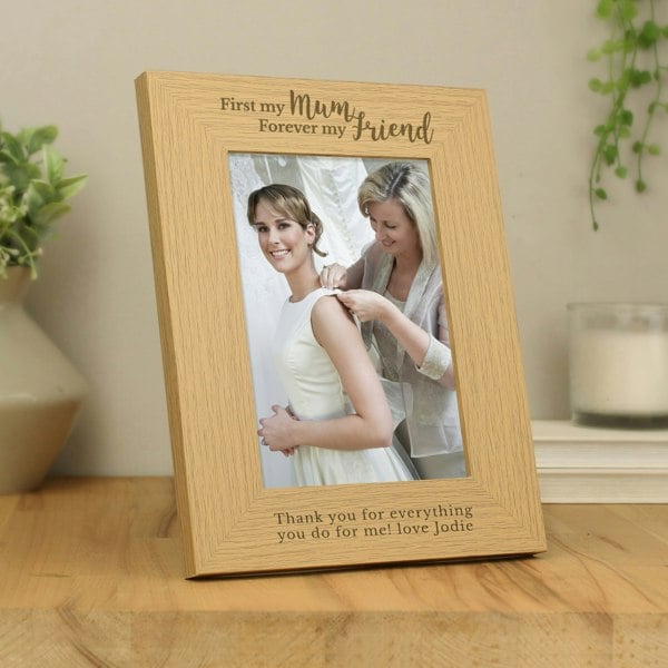 Personalised Memento Company Personalised First My Mum Forever My Friend 5x7 Oak Finish Photo Frame