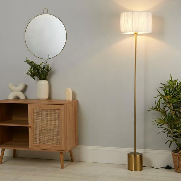 RAFFIA FLOOR LAMP WHITE & GOLD