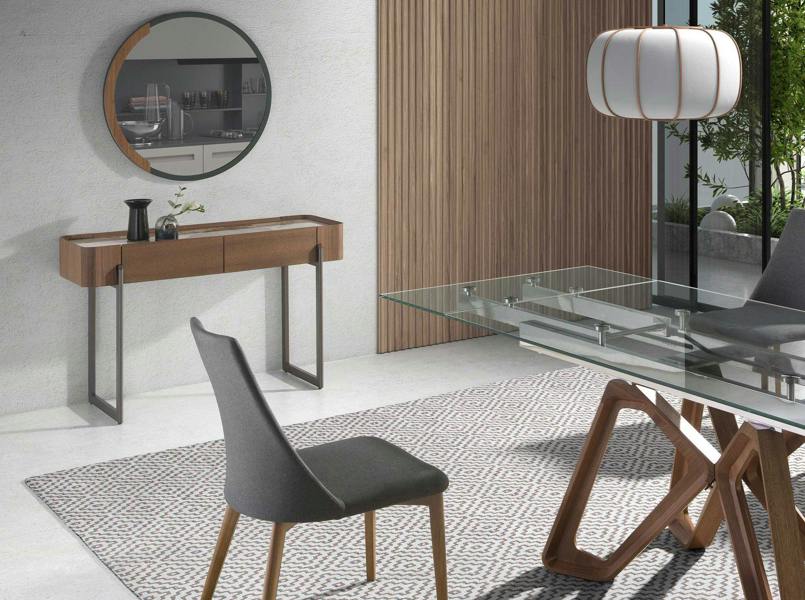Angel Cerdá Rectangular porcelain marble, walnut and dark metallic steel console table 3254