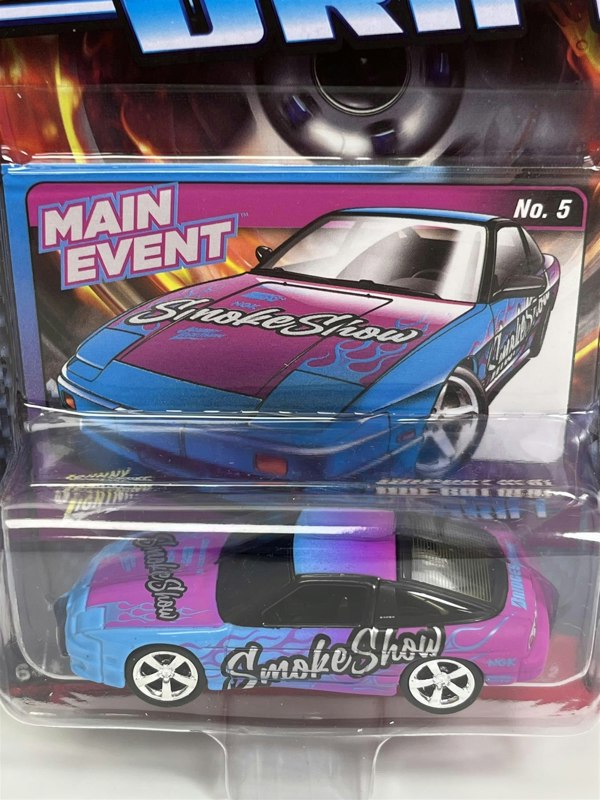 Johnny Lightning 1990 Nissan 240SX Custom Bright Cyan with Magenta Flames 1:64 JLSF024A