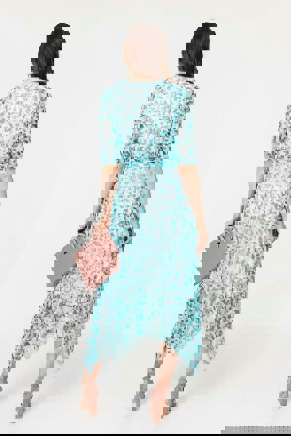 Teal | Animal Print Sheer Tie Waist Midi Dress