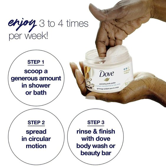 Dove Exfoliating Body Scrub Crushed Macadamia & Rice Milk, 225ml 4 Pack