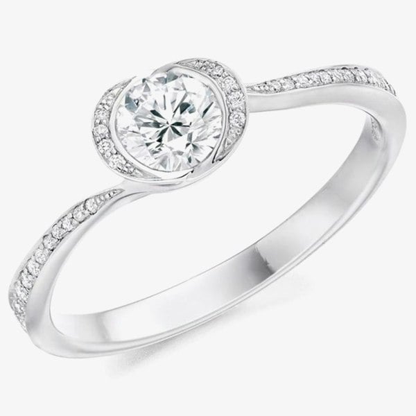 T. H. Baker Platinum Diamond-Shoulder Twist Halo Engagement Ring (M) ENG4568