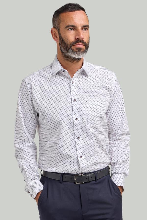 White Small Cross Print Cotton Shirt