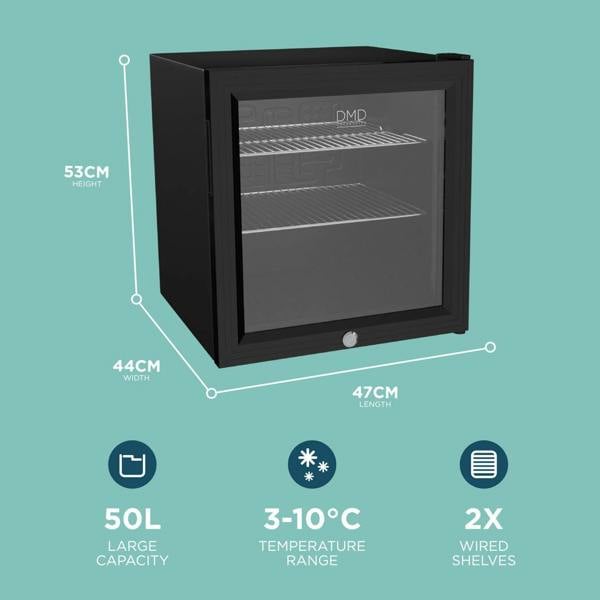 DMD Collective Glass Door Mini Fridge – 50L Compact Drinks Refrigerator