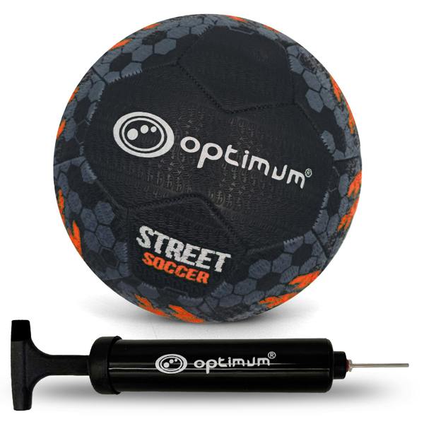 Street Football – Orange with hand pump, tyre-grip all-surface match & training ball, Sizes 3–5 - Optimum