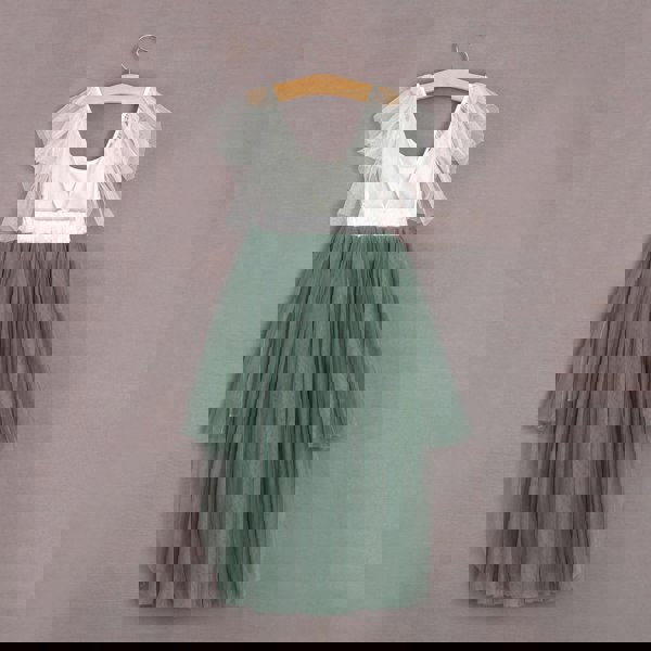 Sage Green dress on hanger showing back