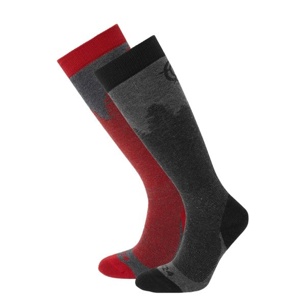 TOG24 Mens Aprica Ski Socks (Pack of 2) - Black/Chilli Red