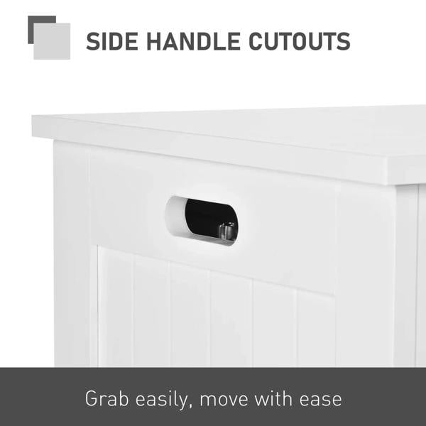 White storage chest with side handle cutout for easy lifting and moving