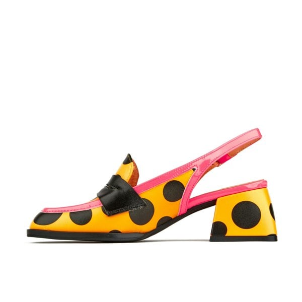 Embassy London Diana - Black Orange Polka - Women's square closed toe slingback heel in orange polka