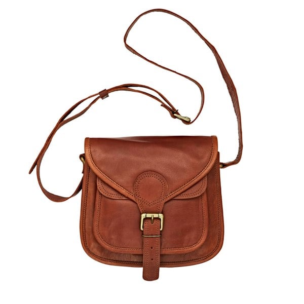 Paper High Brown Leather Curved Saddle Bag