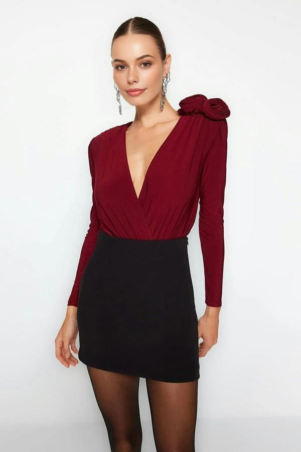 WOVCOR Double-Breasted Rose Accessory Detailed Bodysuit