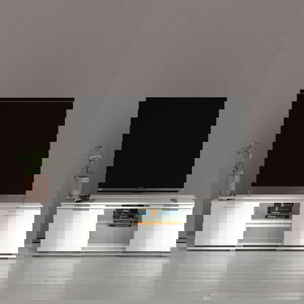 Furniture To Go Match TV Unit 2 Drawers 2 Shelf in White High Gloss