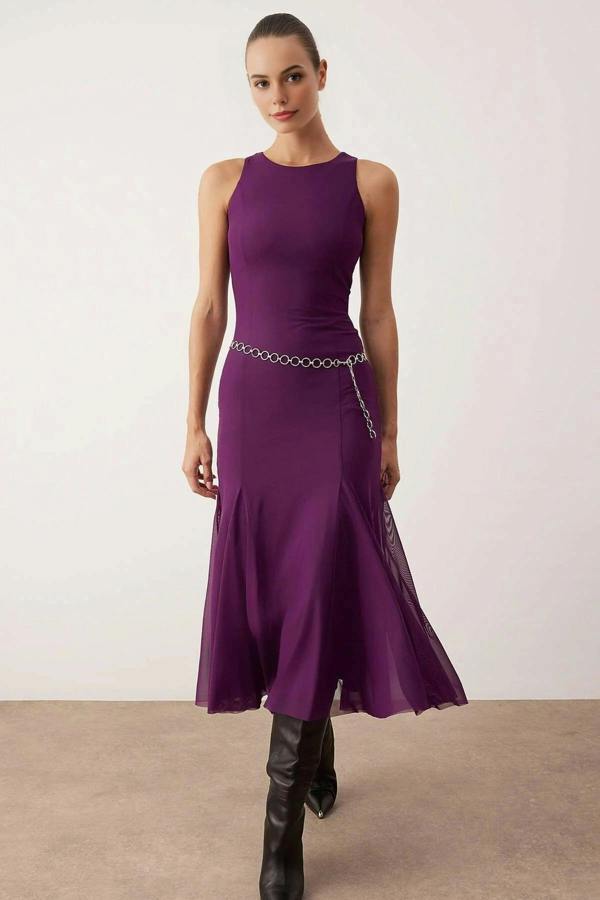 WOVCOR Tulle Maxi Party Dress with Flounce Skirt