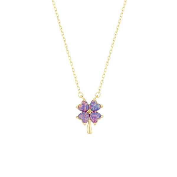 Spero London Pink & Purple Opal Four Leaf Clover Sterling Silver Necklace