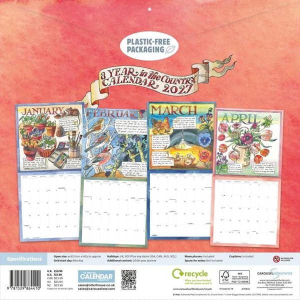 Country Living Matthew Rice, A Year In The Country Calendar 2027, Wall Calendars, Month To View, Lifestyle, Gift