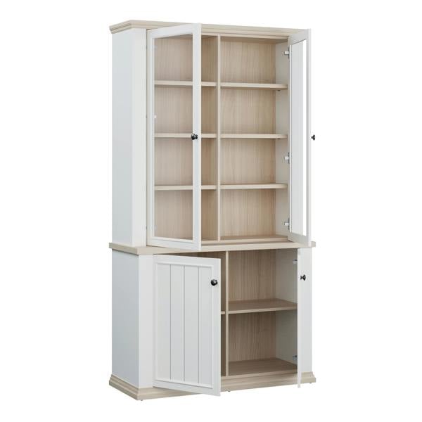 Furniture To Go Pontypool 4 Door Display Cabinet in White and Riva Oak
