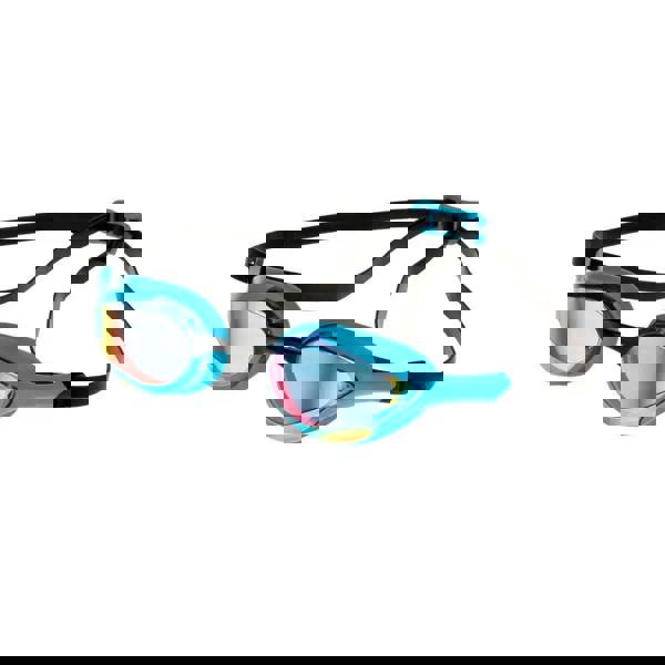 Aquafeel Leader Mirrored swim goggles with blue black frames and double head strap