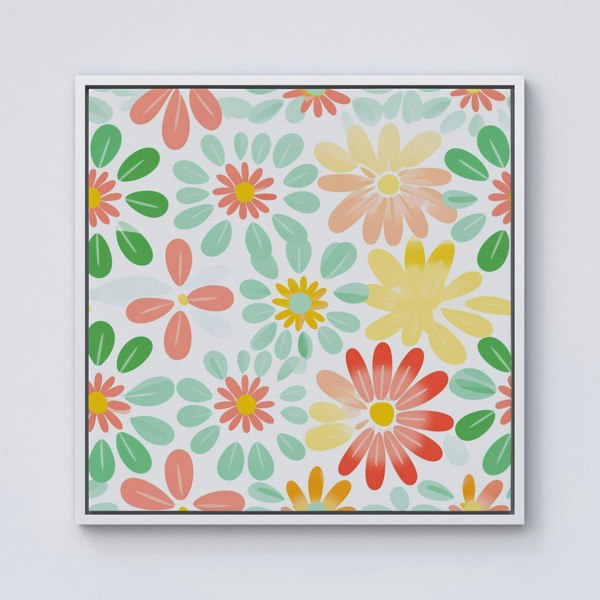 Warren Reed Green and Yellow Flowers Framed Canvas