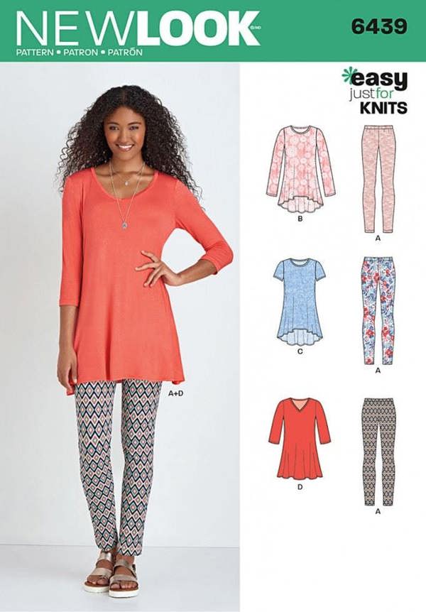 New Look Sewing Pattern 6439, Leggings, Tops, Tunics for Women, A (XS-S-M-L-XL) - Easy