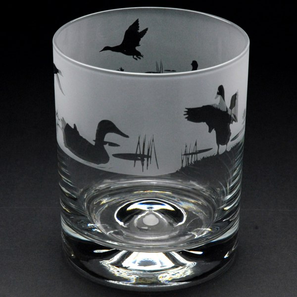 Glyptic Glass Art Duck Whiskey Tumbler Glass - Hand Etched/Engraved Gift