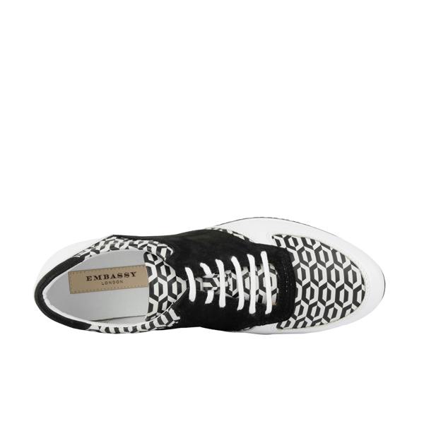 Embassy London San Francisco - White & Black Hexa - Men's lace-up leather & suede trainer