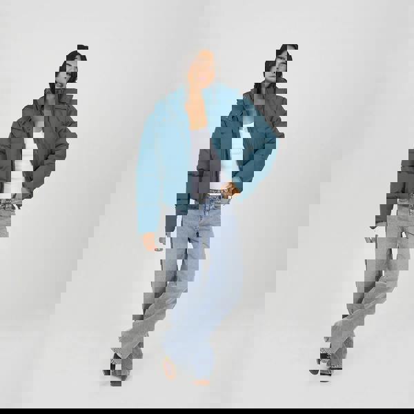 Brave Soul Teal Oversized Hooded Short Puffer Jacket - Teal Image 3