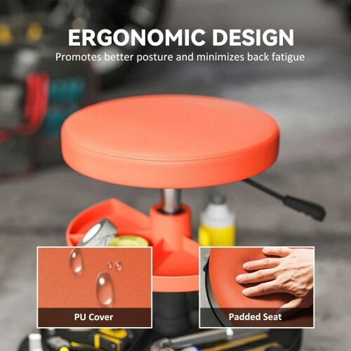 Bobobiy Rolling Mechanic Stool, 135kg Capacity Workshop Stool, 360° Swivel Roller Padded Creeper Seat with Wheels, Yellow