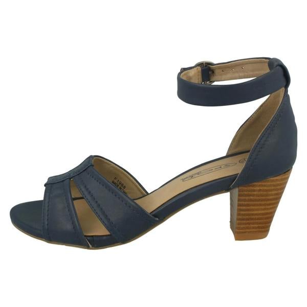 Spot On Ladies Spot On Heeled Ankle Strap Sandal with Stitched Vamp