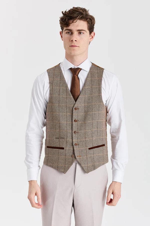 Paul Andrew Mayfair Stone Textured Suit With Harris Brown Tweed Waistcoat