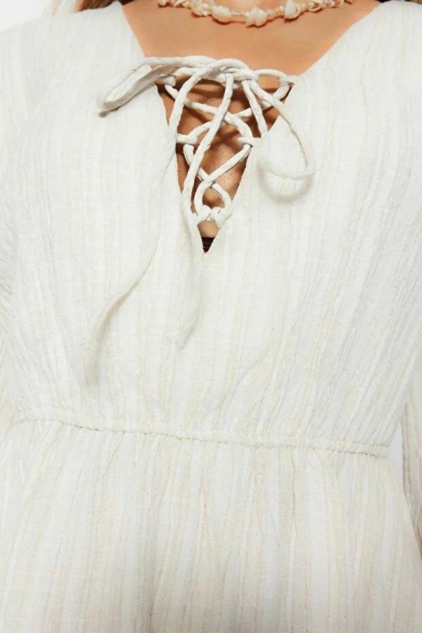 WOVCOR Woven Tie Detail Beach Mini Dress