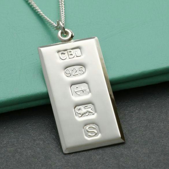 Christopher James of London Sterling Silver Large Custom Hallmarked Ingot With Optional Engraving And Chain