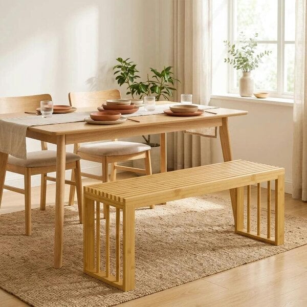 90 cm Bamboo Shoe Bench Backless Hallway Bench Seat, Wood Indoor Decor for Entryway, Natural