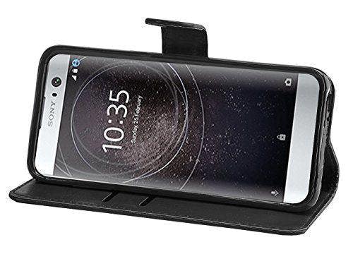 KAV Sony Xperia XA2 Case, Premium PU Leather Wallet Case Cover - Black