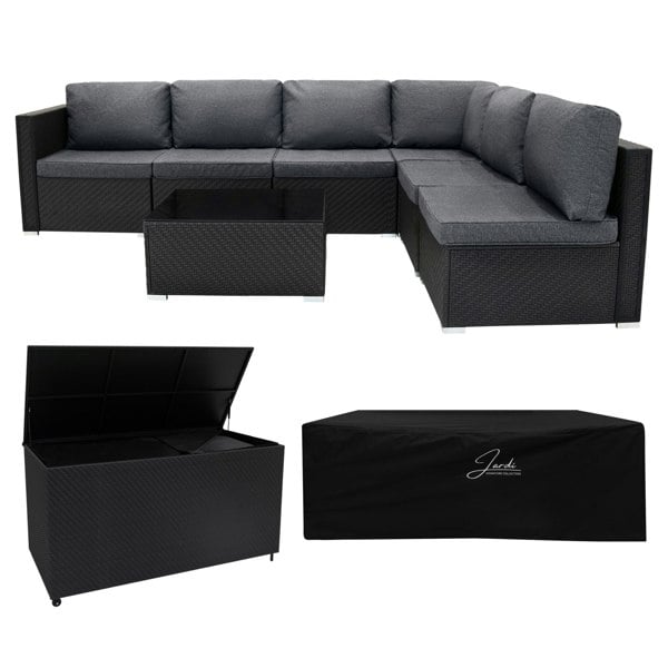 Jardi Serafina Rattan Modular 7 Piece Furniture Set & 996L Storage Box - Black