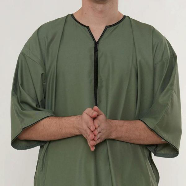 TT-006 - Men's Emirati Omani Half Sleeve Thobe - Olive - Thobez - 3