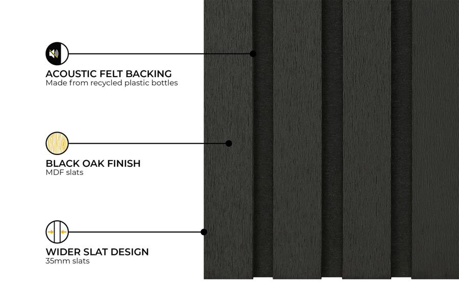 Fuse Acoustic Wooden Slatted Wall Panel in Black Oak, 2.4m x 0.6m