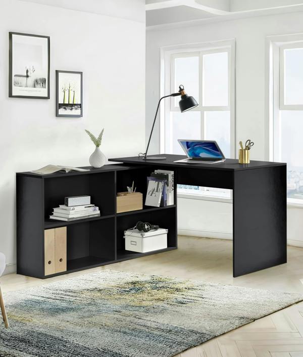 ADOV L Shaped Computer Desk with Storage Shelves, 130 x 60 x 75cm Corner Desk for Home Office