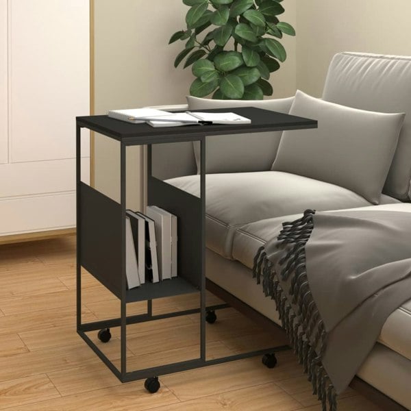 Berkfield Side Table with Wheels Black 55x36x63.5 cm Engineered Wood