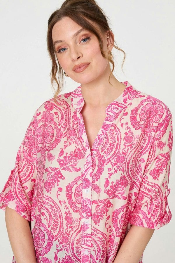 Pink | Paisley Print Relaxed Longline Shirt

