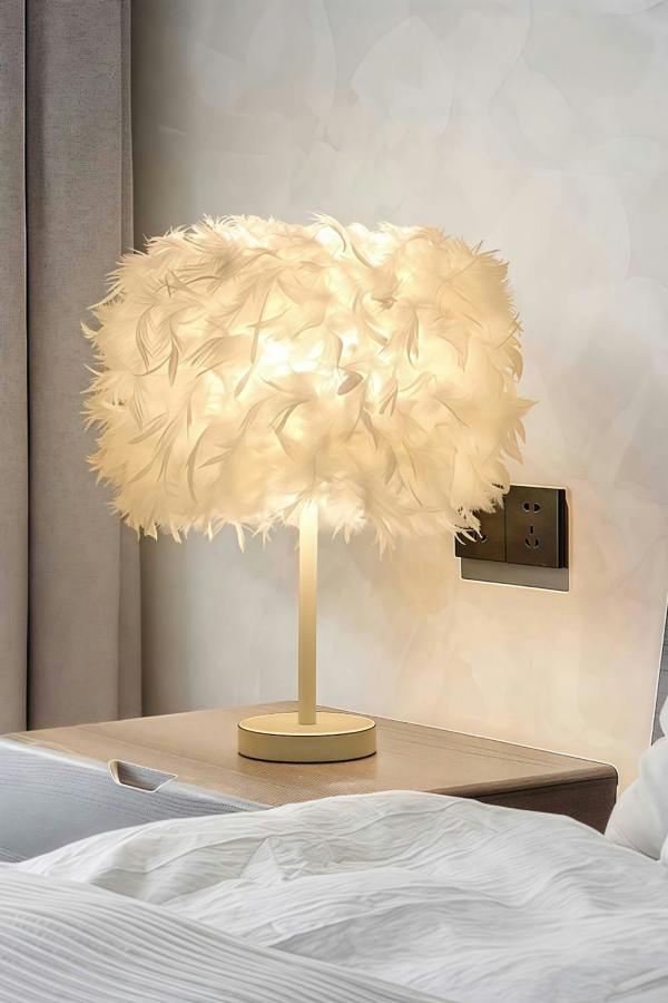 Living and Home Modern Feather Bedside Table Lamp
