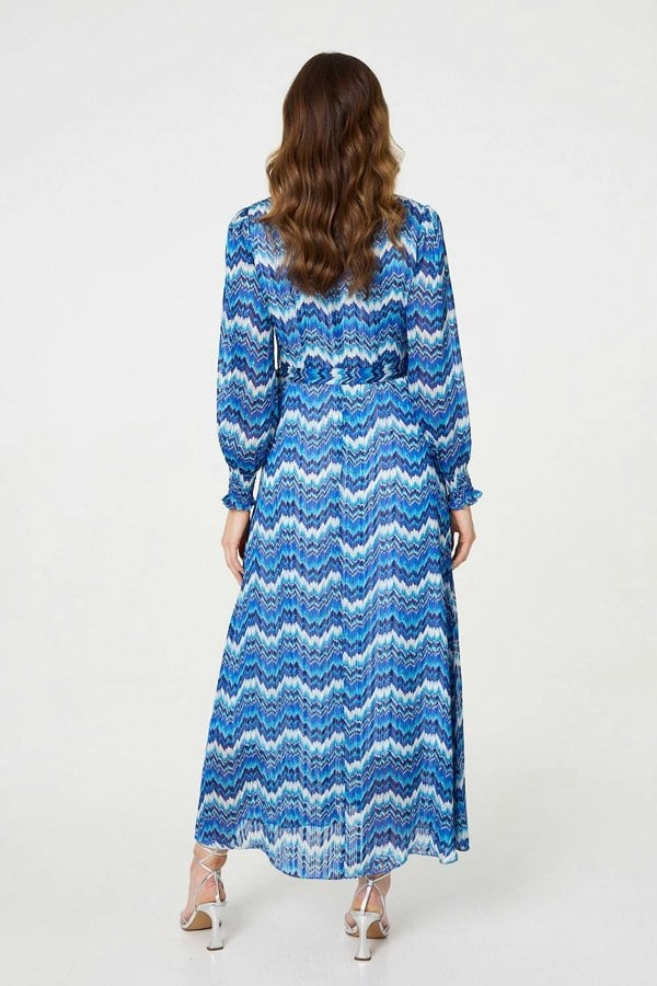 Navy | Printed Long Sleeve Tie Waist Dress
