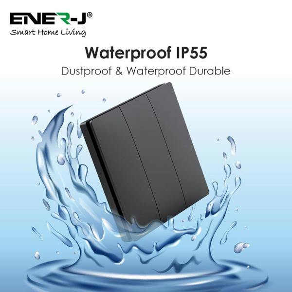 ENER-J 3 Gang Wireless Kinetic Switch Black Body, IP55 - ECO Series