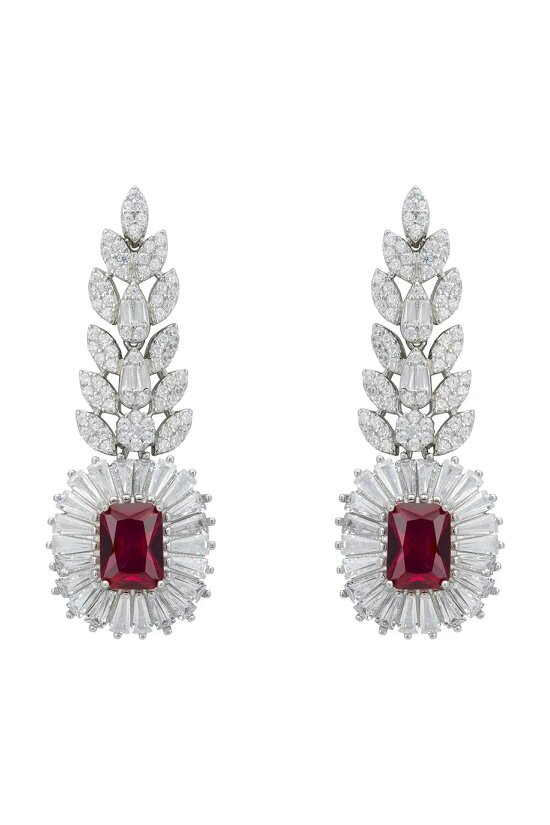 Latelita Countess Gemstone Drop Earrings Ruby Silver