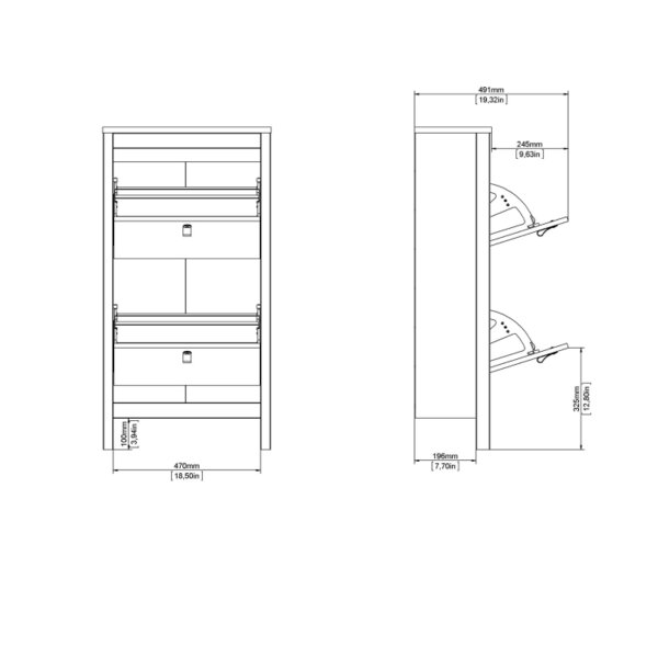 Wyld Haus Wildberry Matt White Wooden Shoe Cabinet 2 Flip Down Doors Leather Handles