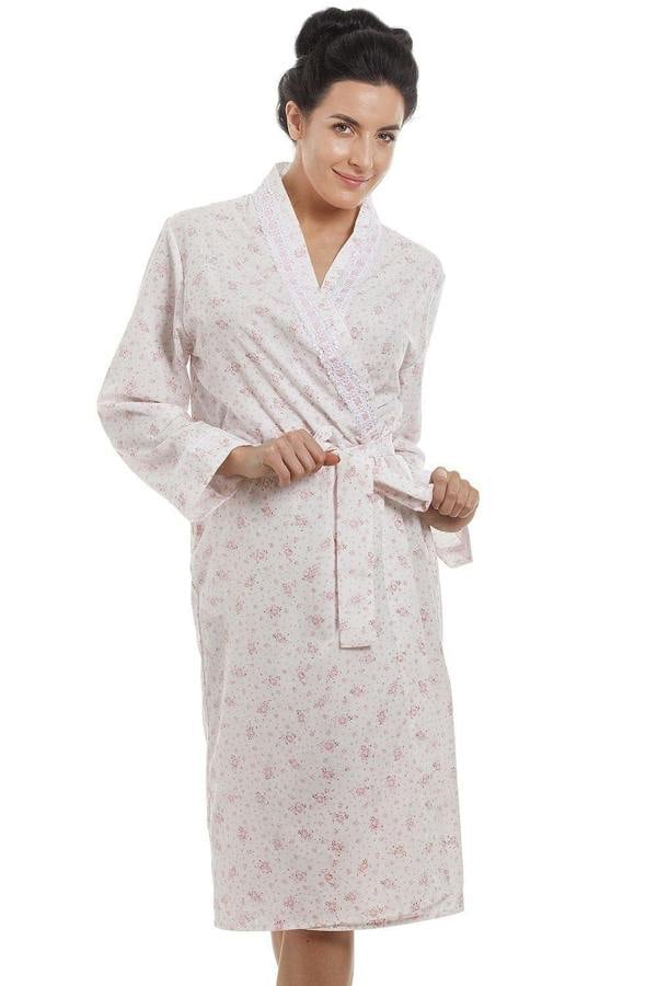 Womens Pink Floral Jersey Cotton Dressing Gown