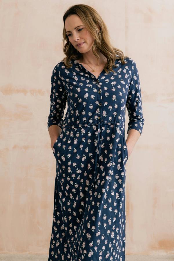 Lily & Me Callowell Printed Organic Jersey Midi Dress Navy