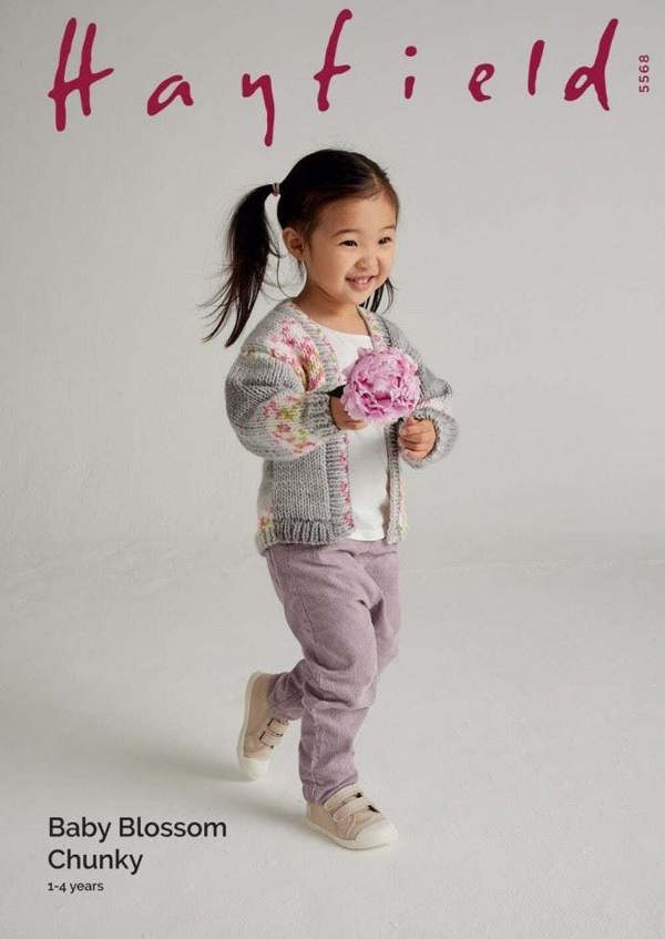 Hayfield Baby Blossom Chunky Knitting Pattern 5568, Cardigans for Baby, Kids, 1 - 4 Years